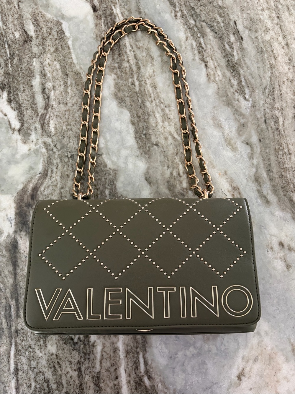 Valentino Olive Quilted Stud Chain Shoulder Bag